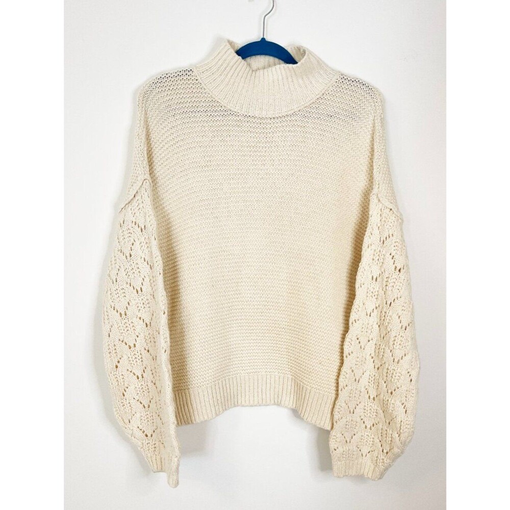 Fisherman Knit Sweater XXL Cream Turtleneck Chunky Cottagecore Cozy Textured
